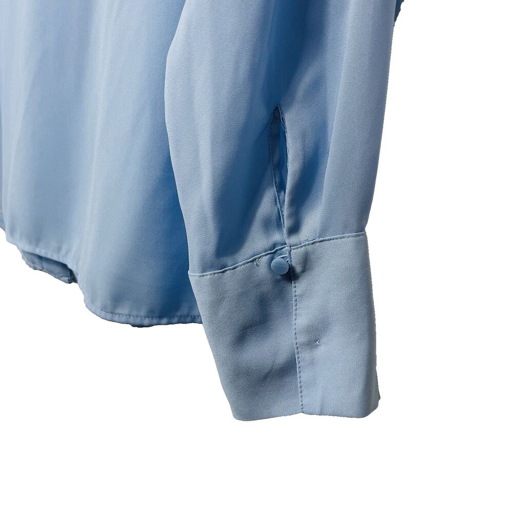 Worthington Womens XL Light Blue Semi Sheer Button Up Blouse Long Sleeve Career - Picture 6 of 8